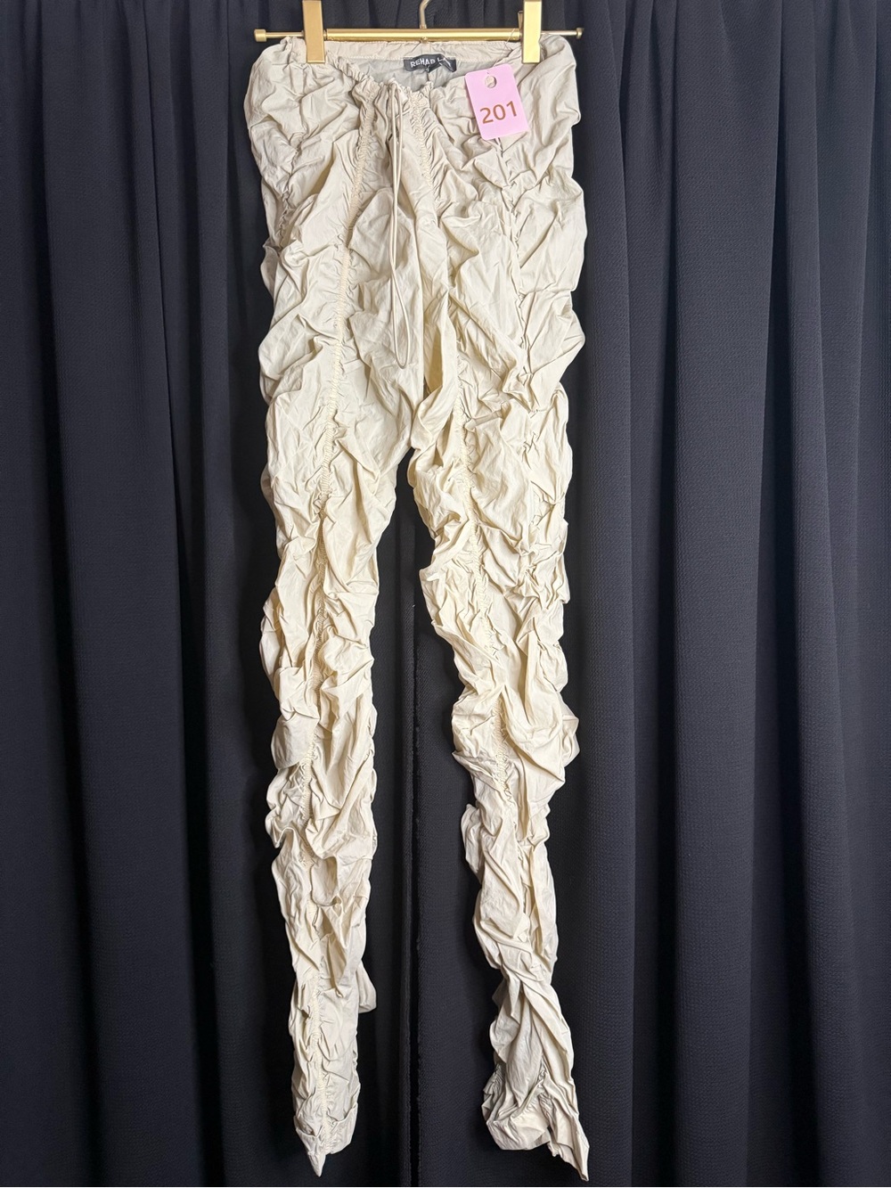 Ruched Cream Drawstring Leggings - Unbranded